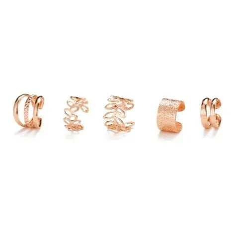 Zenvalora® 5pcs;Silver Color Leaves Clip Earrings for Women Men Creative Simple C Ear Cuff Non-Piercing Ear Ear Clip Set Trend Jewelry Gift