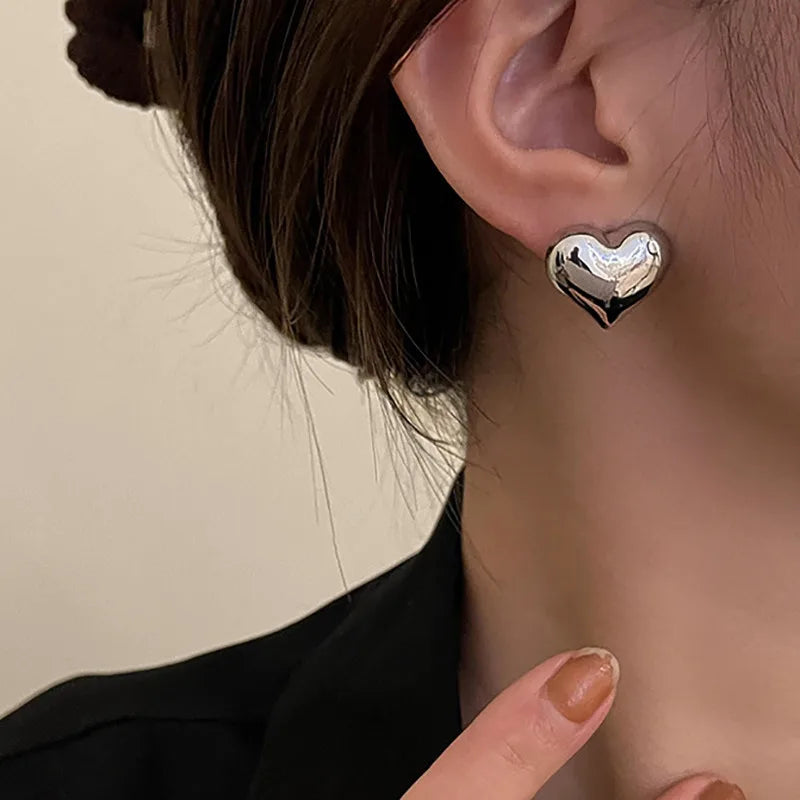 Zenvalora® LATS Gold Color Smooth Surface Love Heart Shaped Stud Earrings Women Minimalist Fashion Girl Wedding Bridal Jewelry