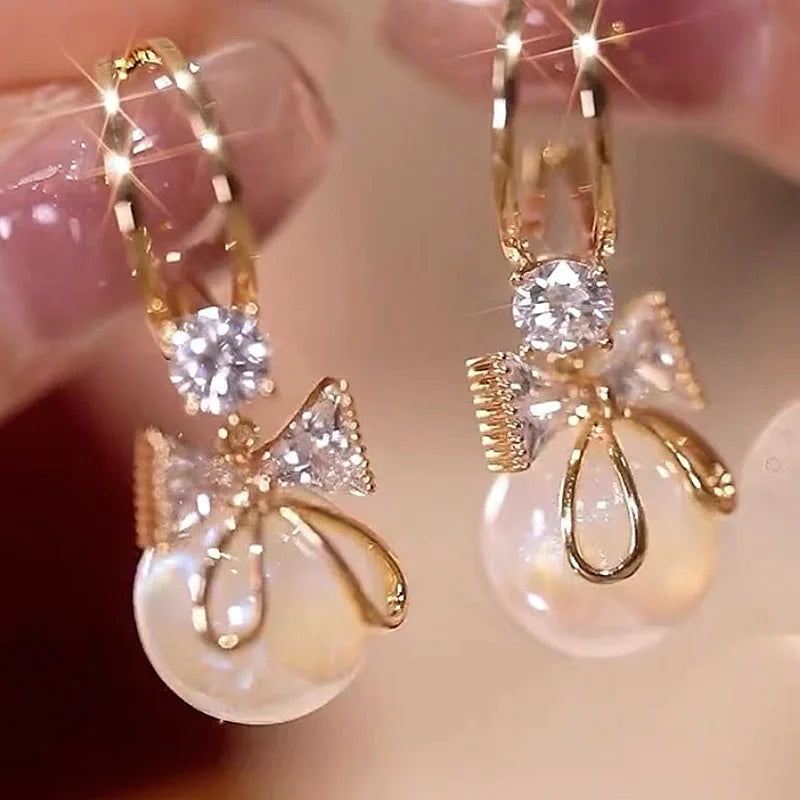 Zenvalora® 2 fashionable and gorgeous women's long diamond inlaid pearl geometric earrings, party and dinner party accessories
