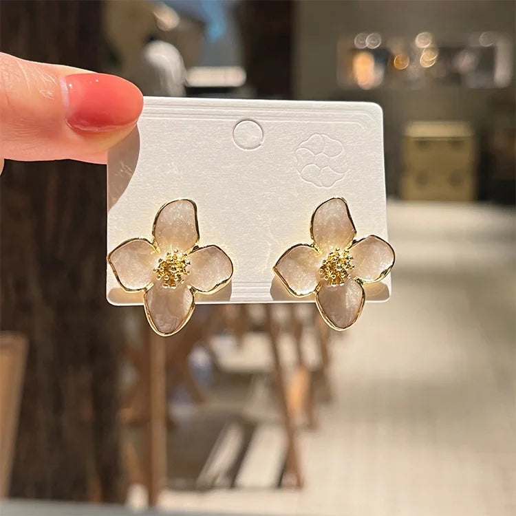 Zenvalora® 2025 Hibiscus Dropped Glaze Flower Stud Earrings for Women Girl French Ins Vintage Fashion Korean Wedding Romantic Jewelry