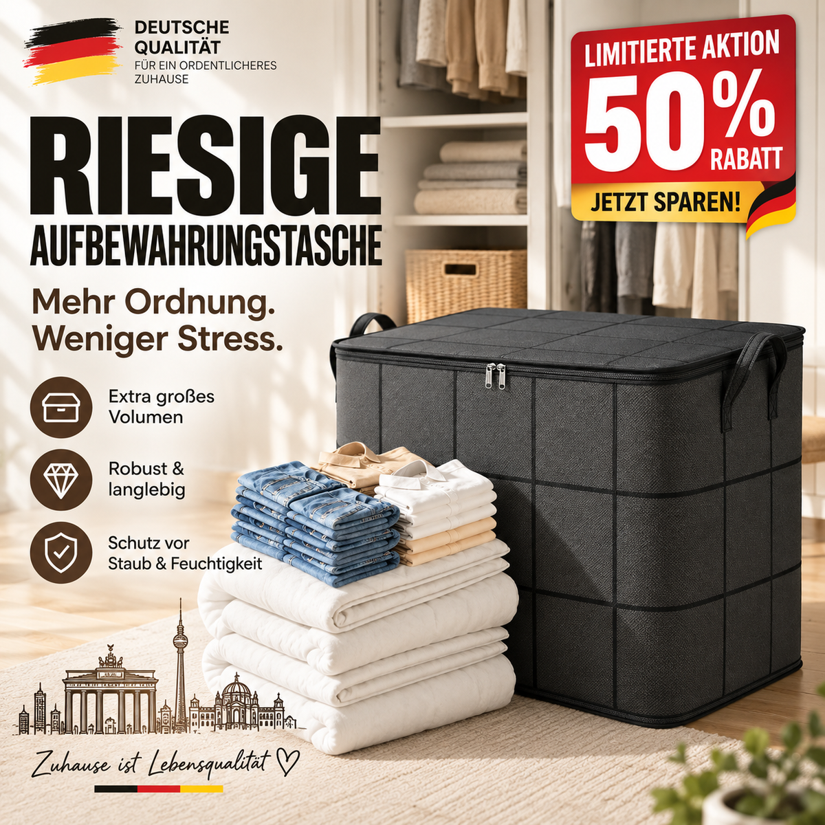 💥 50 % RABATT – WERKSABVERKAUF 📦 Faltbare Aufbewahrungstasche – wasserabweisend, staubgeschützt, extra groß & leicht zu transportieren 🌟