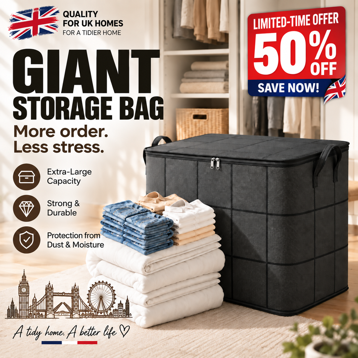 🆙50 % RABATT – WERKSABVERKAUF 📦 Faltbare Aufbewahrungstasche – wasserabweisend, staubgeschützt, extra groß & leicht zu transportieren 🌟