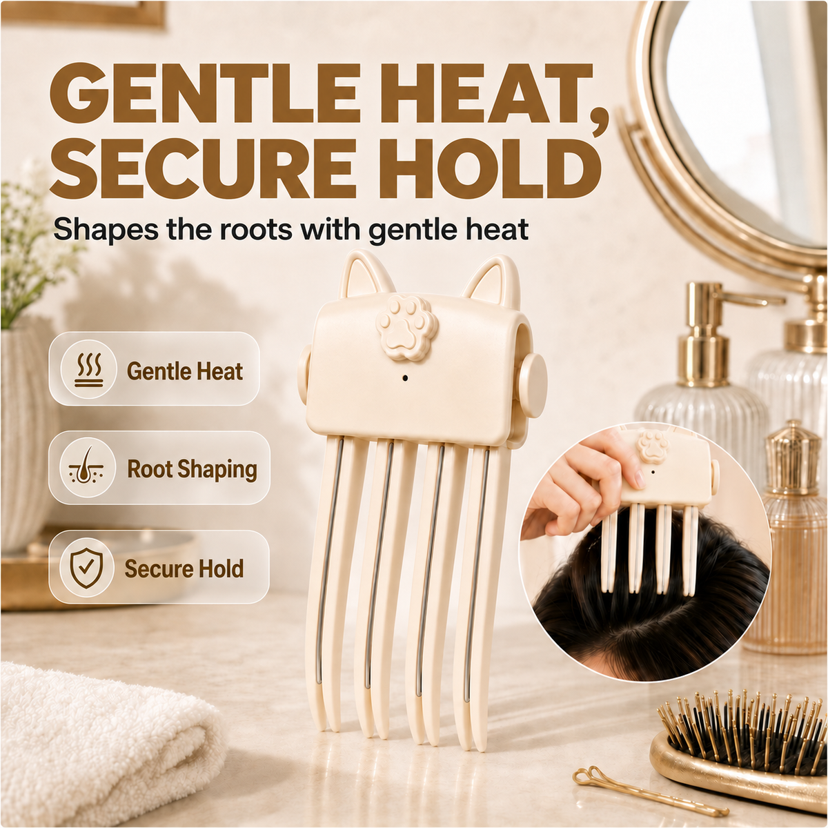 👝 Cordless Heated Root Volumising Clip, Portable Travel Hair Styling Tool for Fine, Straight Hair