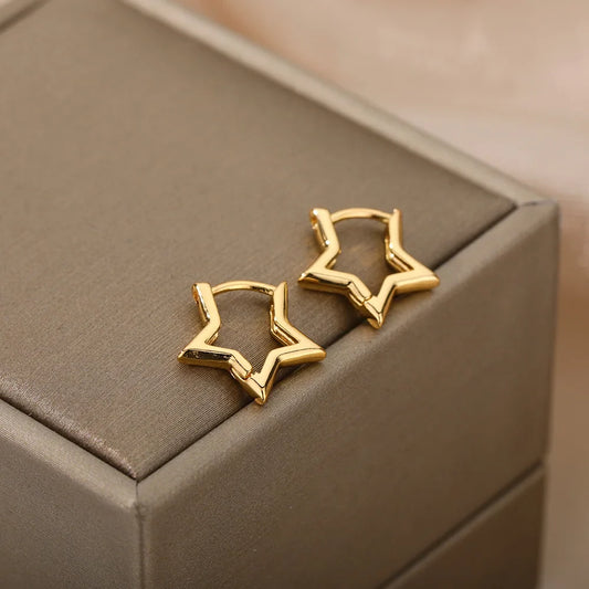 Zenvalora® Geometric Star Earrings For Women Stainless Steel Star Hoop Earring Girl Jewelry Gift Charm Hypoallergenic Accessories Brincos