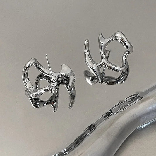Zenvalora® Y2K Irregular Liquid Earrings for Women Silver Color Hip-Hop Punk Fashion Geometric Earring Clip Girl 2024 Trendy Party Jewelry