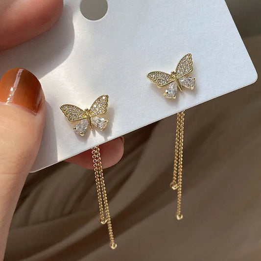 Zenvalora® Exquisite Butterfly Long Tassel Earrings Two Ways To Wear Rhinestone Drop Earings For Women Party Wedding Jewelry Girls Gifts