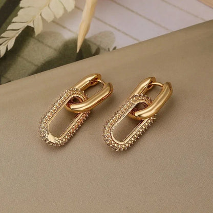 Zenvalora® Shiny Rhinestone Geometric Earrings Ladies Fashion Light Luxury Elliptical Double Ring Earrings Exquisite Party Accessories