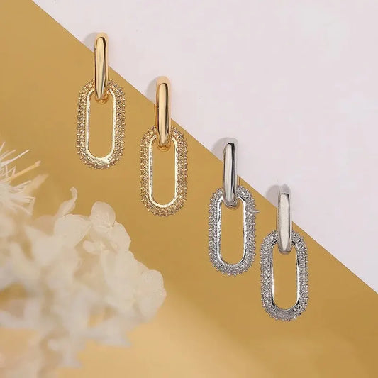 Zenvalora® Shiny Rhinestone Geometric Earrings Ladies Fashion Light Luxury Elliptical Double Ring Earrings Exquisite Party Accessories