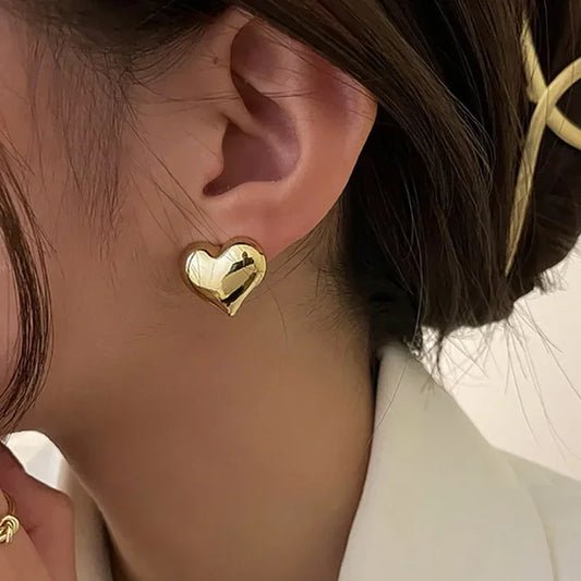 Zenvalora® LATS Gold Color Smooth Surface Love Heart Shaped Stud Earrings Women Minimalist Fashion Girl Wedding Bridal Jewelry