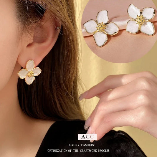 Zenvalora® 2025 Hibiscus Dropped Glaze Flower Stud Earrings for Women Girl French Ins Vintage Fashion Korean Wedding Romantic Jewelry