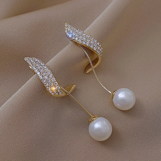 Zenvalora® 2 fashionable and gorgeous women's long diamond inlaid pearl geometric earrings, party and dinner party accessories