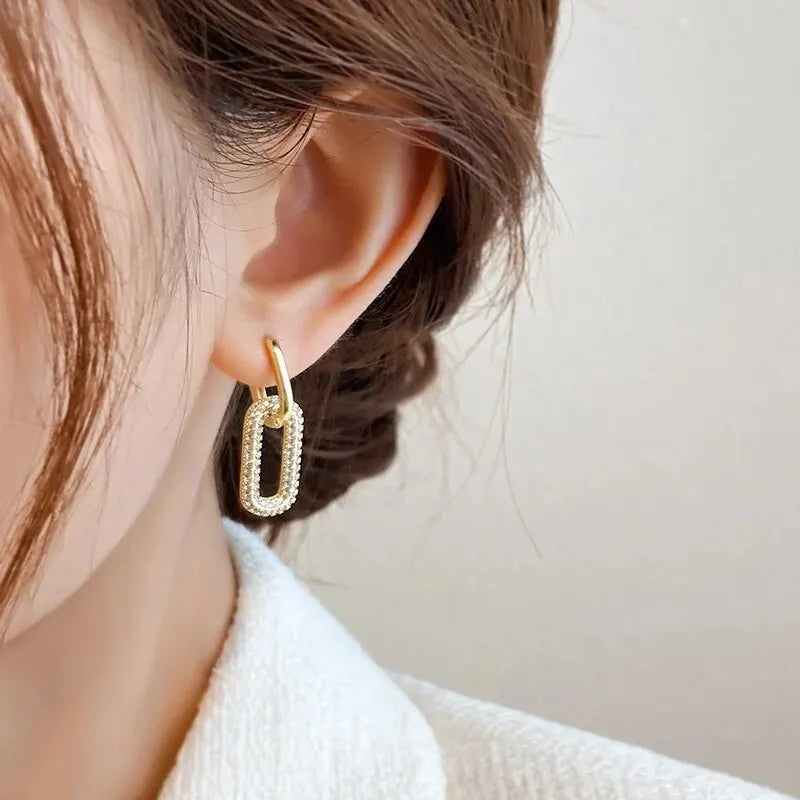 Zenvalora® Shiny Rhinestone Geometric Earrings Ladies Fashion Light Luxury Elliptical Double Ring Earrings Exquisite Party Accessories