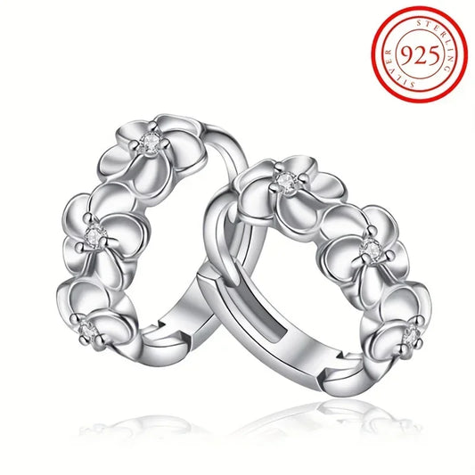 Zenvalora® Sterling 925 Silver Exquisite Camellia Pattern Hoop Earrings Cute Elegant Style Delicate Gift For Women Girls Daily Casual