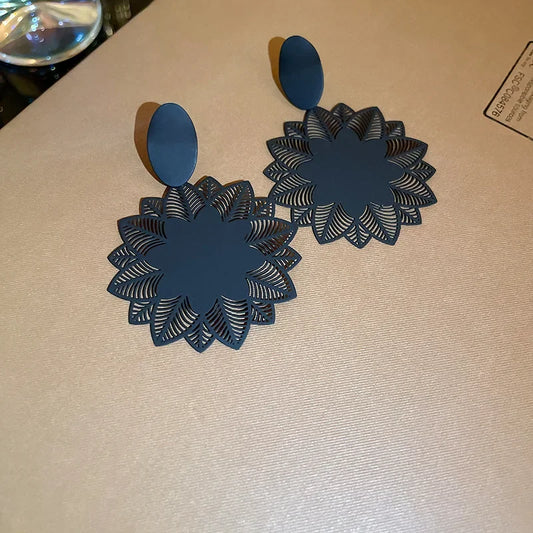 Zenvalora® Vintage Black Color Flower Drop Earrings For Women Gothic Geometric Butterfly Heart Wings Earring Party Jewelry