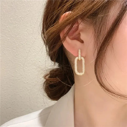 Zenvalora® Shiny Rhinestone Geometric Earrings Ladies Fashion Light Luxury Elliptical Double Ring Earrings Exquisite Party Accessories