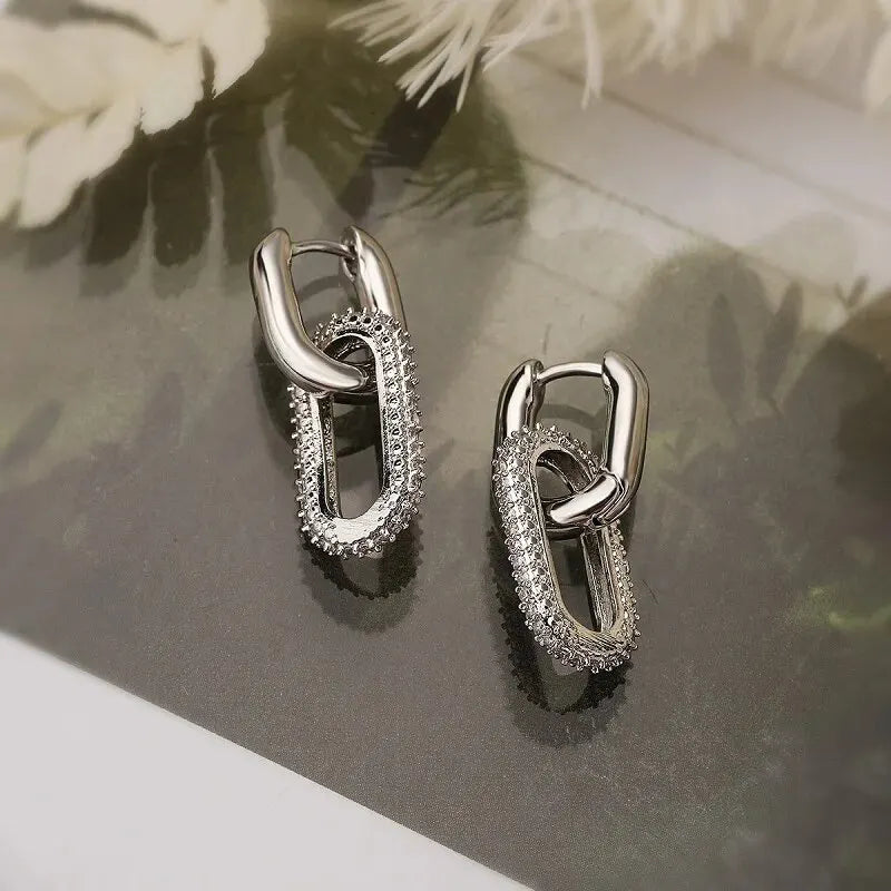 Zenvalora® Shiny Rhinestone Geometric Earrings Ladies Fashion Light Luxury Elliptical Double Ring Earrings Exquisite Party Accessories
