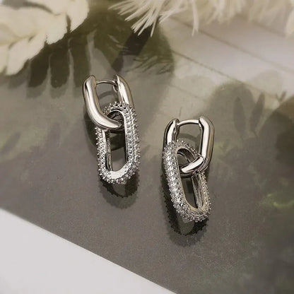 Zenvalora® Shiny Rhinestone Geometric Earrings Ladies Fashion Light Luxury Elliptical Double Ring Earrings Exquisite Party Accessories