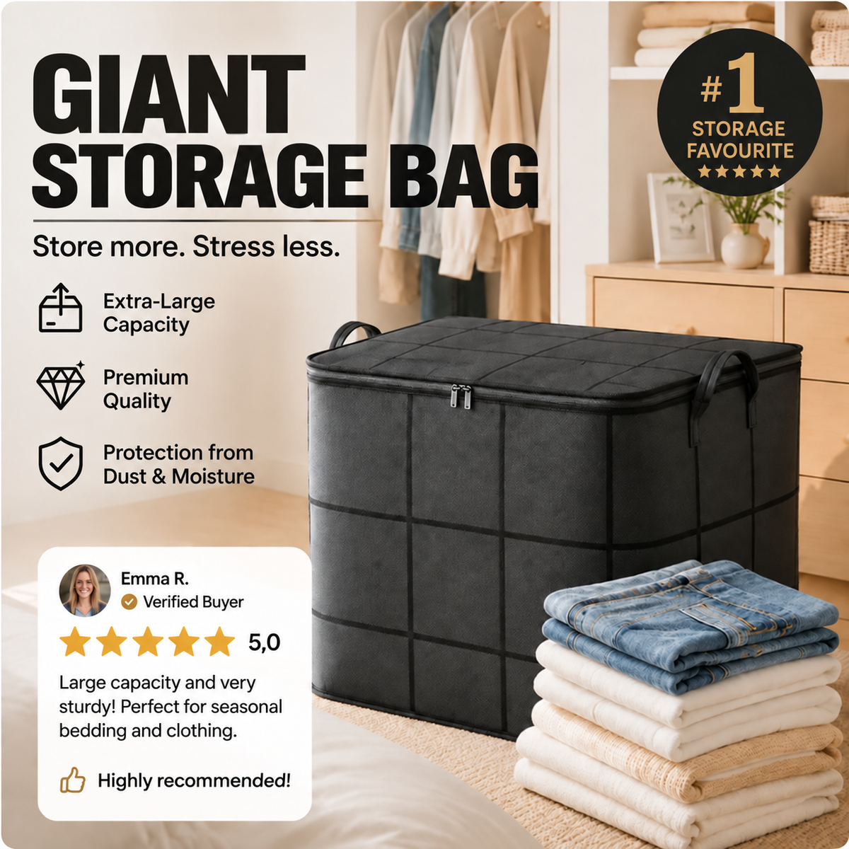 🆙50 % RABATT – WERKSABVERKAUF 📦 Faltbare Aufbewahrungstasche – wasserabweisend, staubgeschützt, extra groß & leicht zu transportieren 🌟