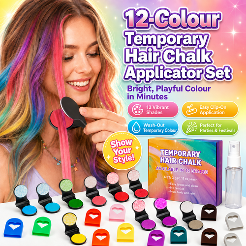 🆙 TODAY ONLY: 50% OFF!! 🌈 12-Colour Hair Chalk Applicator Set 🌈 | ✅ No Bleaching, No Stains |