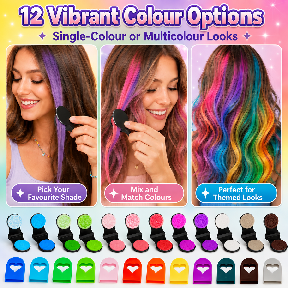 🆙 TODAY ONLY: 50% OFF!! 🌈 12-Colour Hair Chalk Applicator Set 🌈 | ✅ No Bleaching, No Stains |