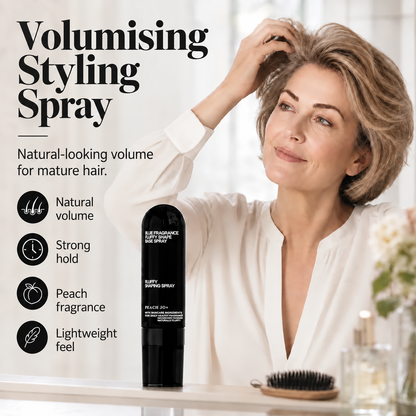 🍑✨ Peach-Scented Volumising Spray – long-lasting hold and added fullness; a lightweight styling spray for smooth, flat hair.
